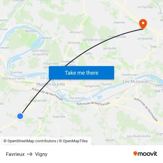 Favrieux to Vigny map