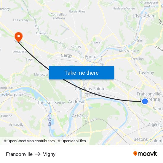 Franconville to Vigny map