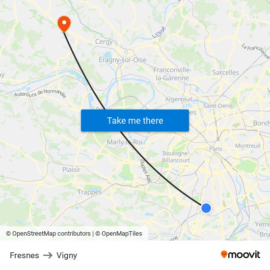 Fresnes to Vigny map