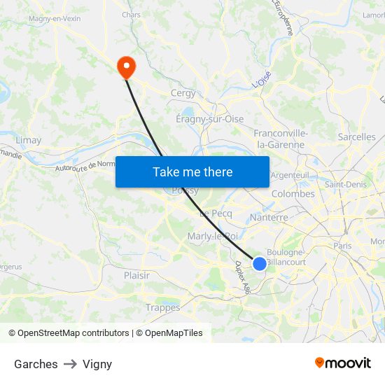Garches to Vigny map