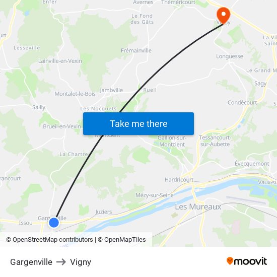 Gargenville to Vigny map