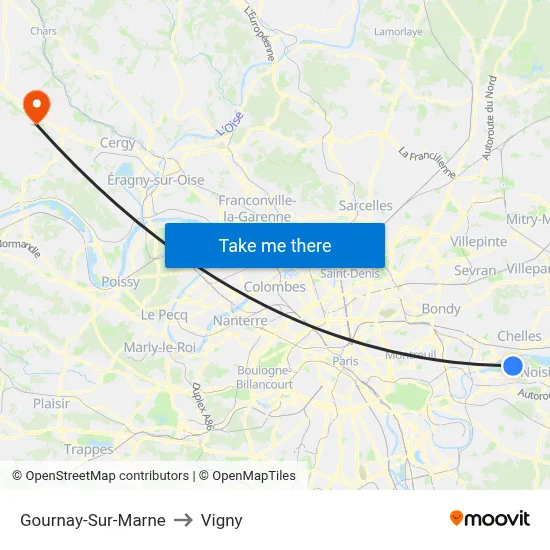 Gournay-Sur-Marne to Vigny map