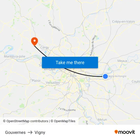 Gouvernes to Vigny map
