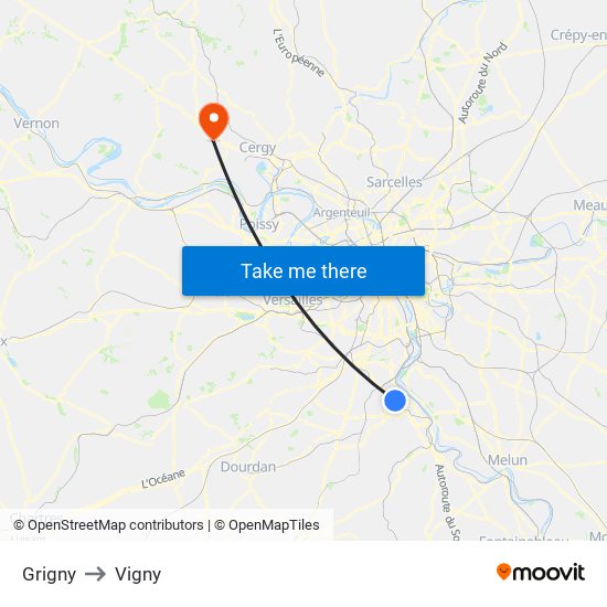 Grigny to Vigny map