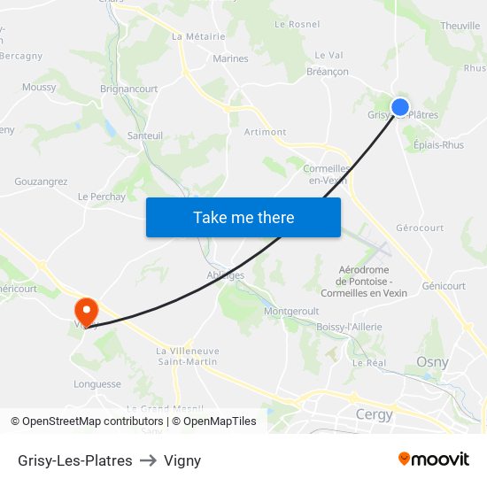 Grisy-Les-Platres to Vigny map