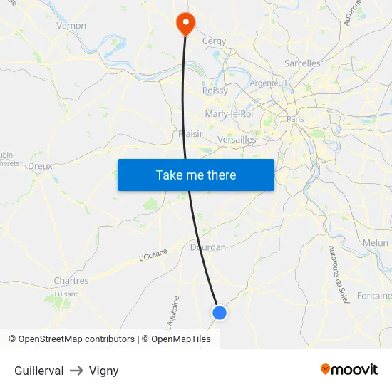 Guillerval to Vigny map