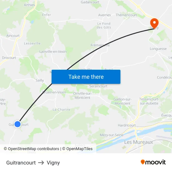 Guitrancourt to Vigny map
