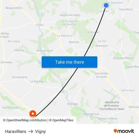 Haravilliers to Vigny map