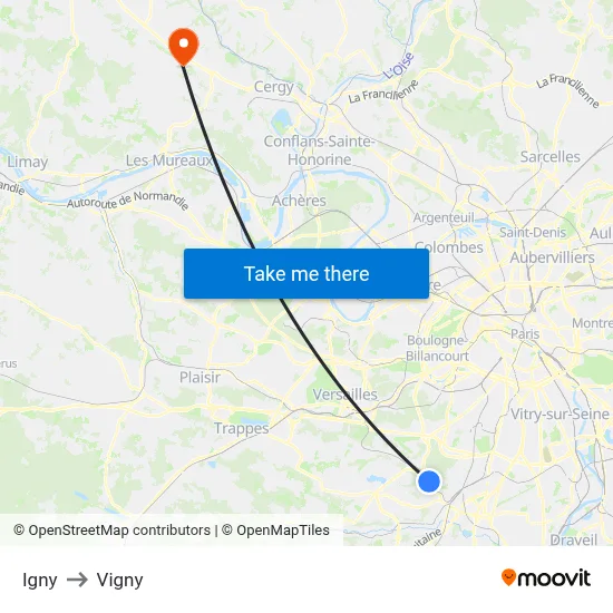 Igny to Vigny map