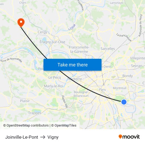 Joinville-Le-Pont to Vigny map