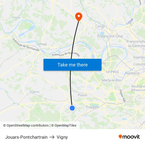 Jouars-Pontchartrain to Vigny map