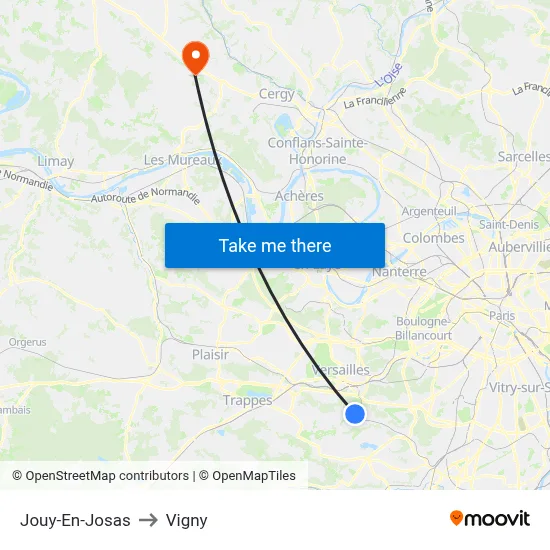 Jouy-En-Josas to Vigny map