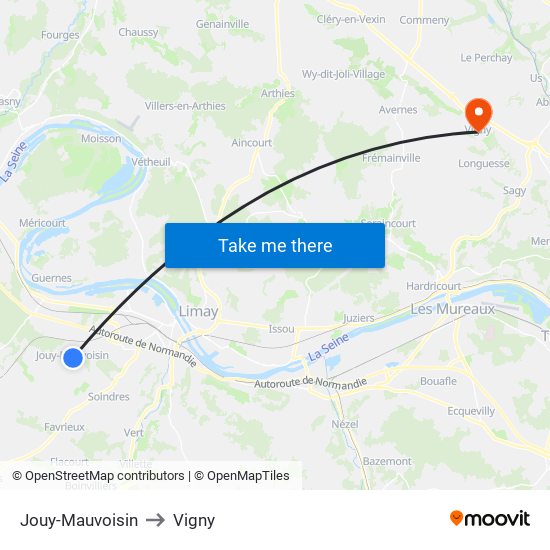 Jouy-Mauvoisin to Vigny map