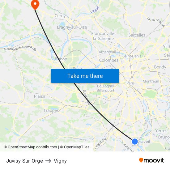 Juvisy-Sur-Orge to Vigny map