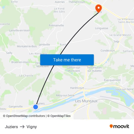 Juziers to Vigny map