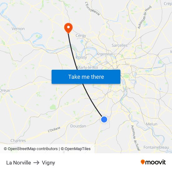 La Norville to Vigny map