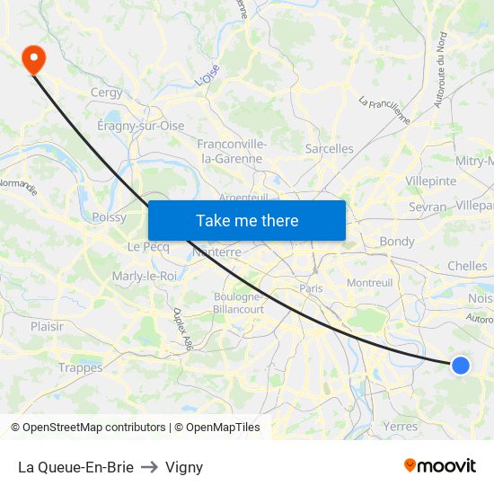 La Queue-En-Brie to Vigny map