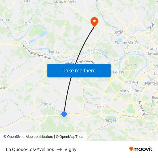 La Queue-Les-Yvelines to Vigny map