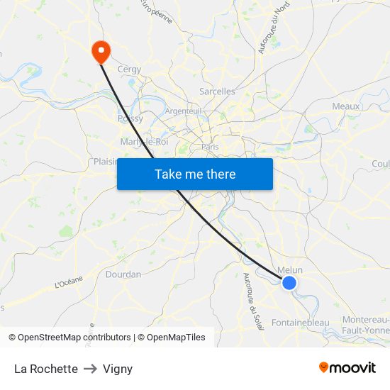 La Rochette to Vigny map