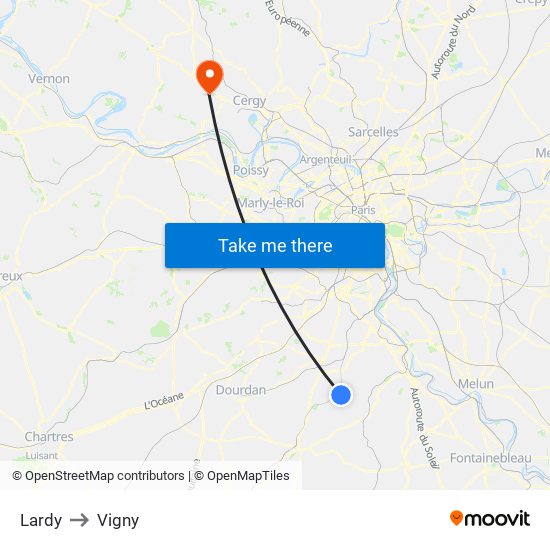 Lardy to Vigny map