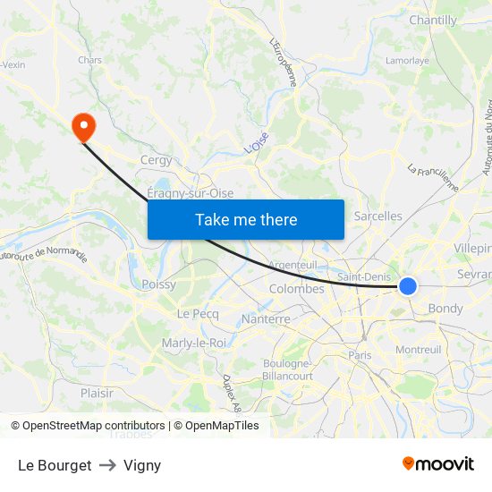 Le Bourget to Vigny map