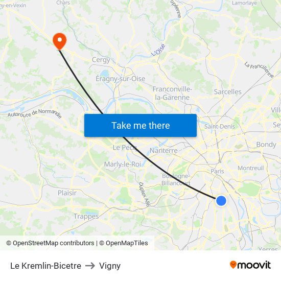 Le Kremlin-Bicetre to Vigny map