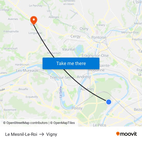 Le Mesnil-Le-Roi to Vigny map