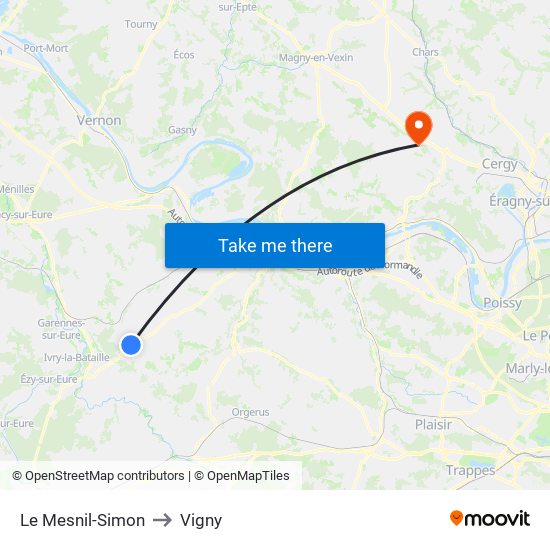 Le Mesnil-Simon to Vigny map