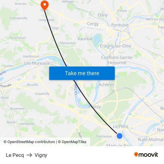 Le Pecq to Vigny map
