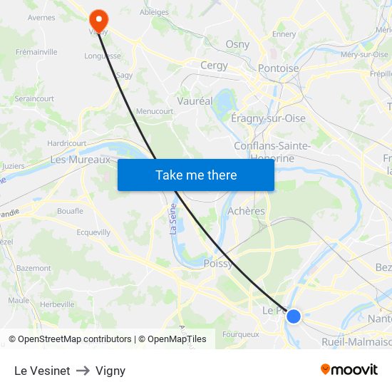 Le Vesinet to Vigny map