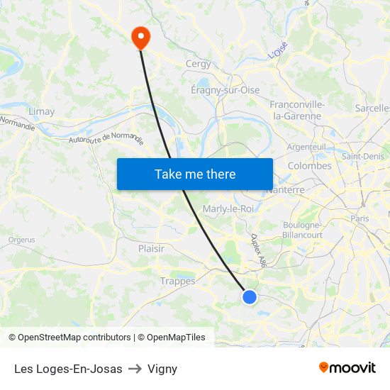 Les Loges-En-Josas to Vigny map