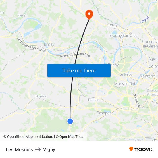 Les Mesnuls to Vigny map