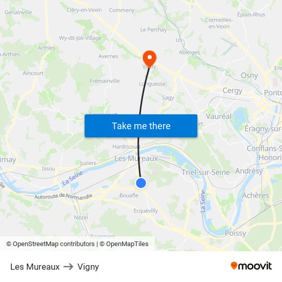 Les Mureaux to Vigny map