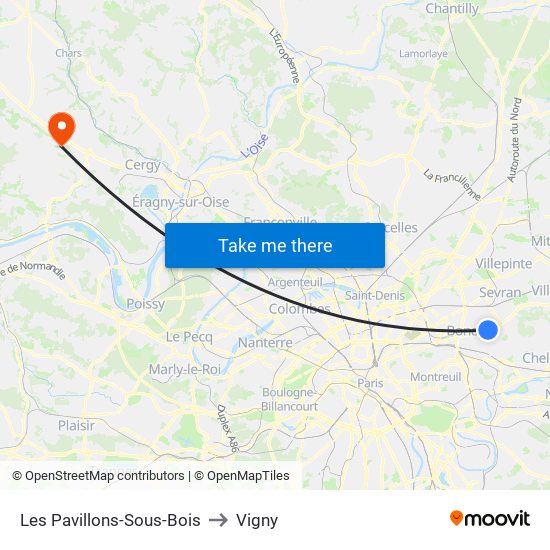 Les Pavillons-Sous-Bois to Vigny map