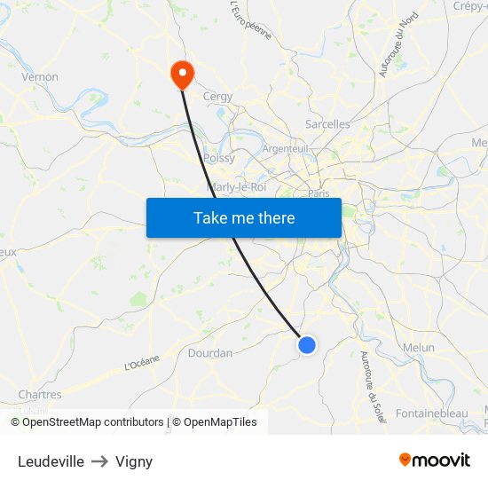 Leudeville to Vigny map