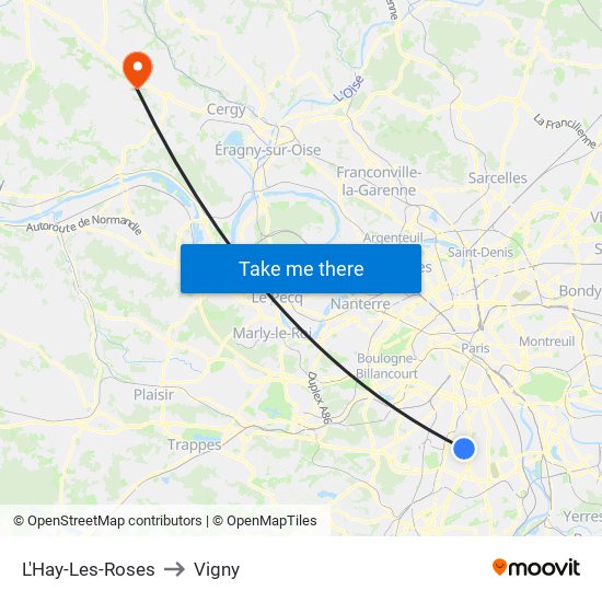L'Hay-Les-Roses to Vigny map
