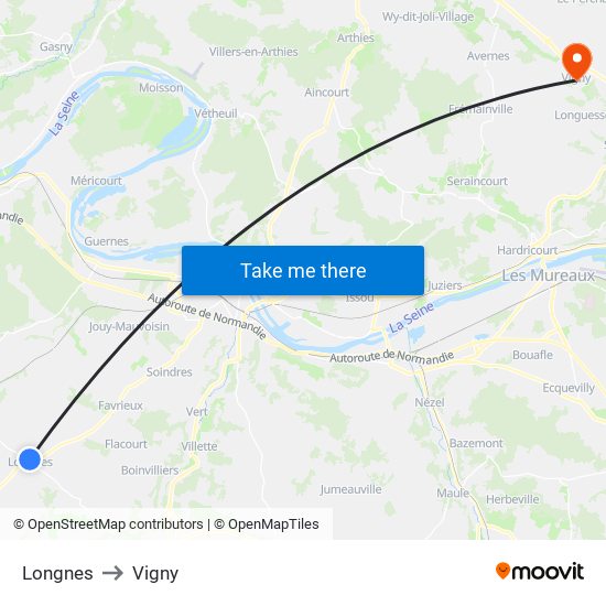 Longnes to Vigny map