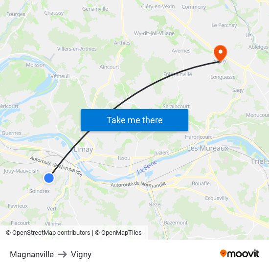 Magnanville to Vigny map