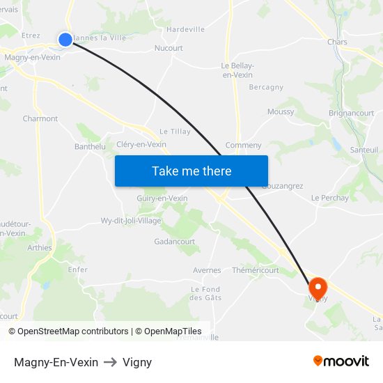Magny-En-Vexin to Vigny map