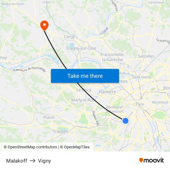 Malakoff to Vigny map