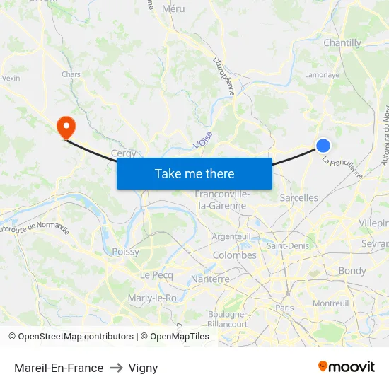 Mareil-En-France to Vigny map