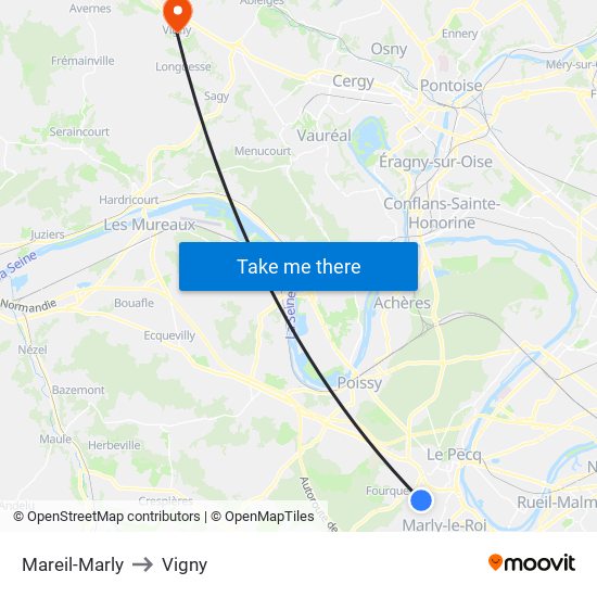 Mareil-Marly to Vigny map