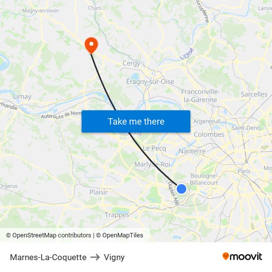 Marnes-La-Coquette to Vigny map