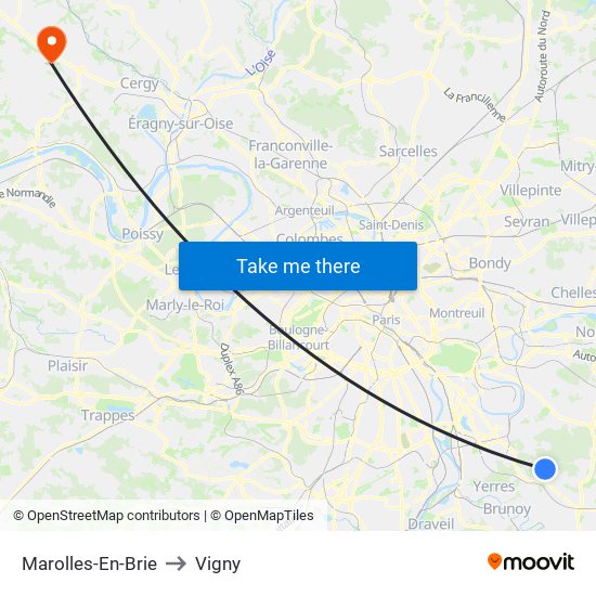 Marolles-En-Brie to Vigny map
