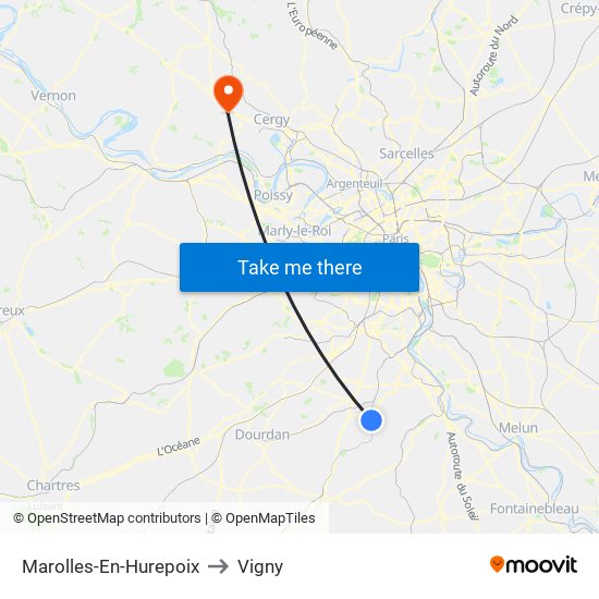 Marolles-En-Hurepoix to Vigny map