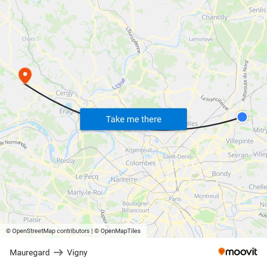 Mauregard to Vigny map