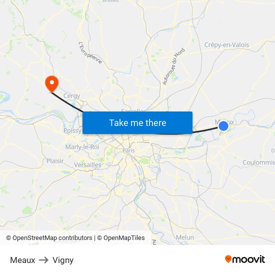 Meaux to Vigny map