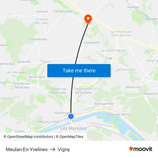Meulan-En-Yvelines to Vigny map