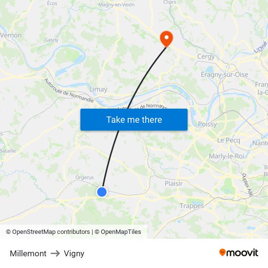 Millemont to Vigny map