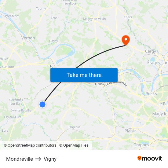 Mondreville to Vigny map